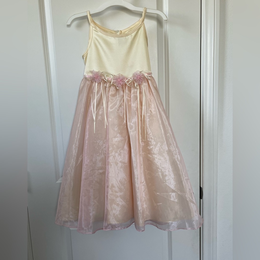 Kids Time Little Girl Organza Dress in Pastel Yellow & Pink Size 8